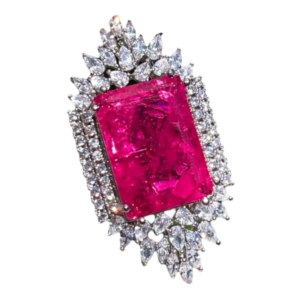 Luxury Oversized Simulated Mozambique Pink Ruby Ring Sz 7